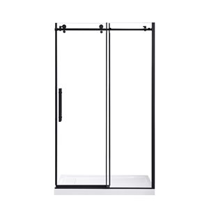 OVE Decors Mila 78.74-in H x 46.46-in to 48.03-in W Frameless Bypass/Sliding Black Shower Door (Clear Glass)