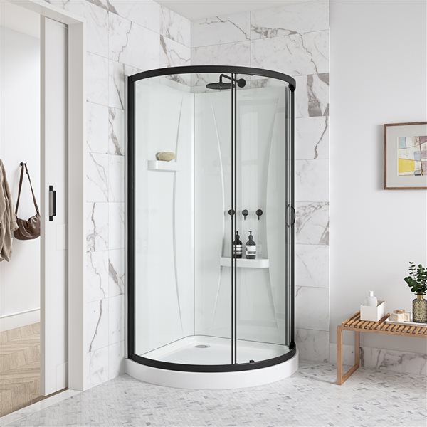 OVE Decors Breeze Black 77.48-in x 34.92-in x 34.92-in Round Corner Shower Kit - 3-Piece