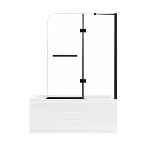 OVE Decors Annie 57.99-in H x 48.39-in to 49.17-in W Frameless Hinged Black Bathtub Door (Clear Glass)