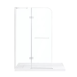 OVE Decors Annie 72.01-in H x 45.39-in to 46.18-in W Frameless Hinged Chrome Shower Door (Clear Glass)