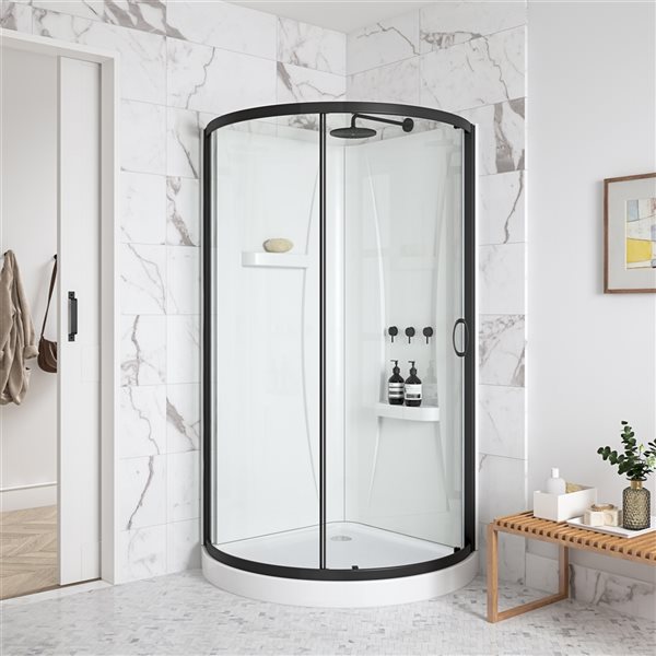 Ensemble de douche en coin Breeze par OVE Decors noir rond de 77,48 po x 40,08 po x 40,08 po, 3 pièces