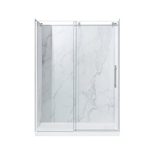 OVE Decors Mila Carrara Marble and Chrome 59.69-in x 31.3-in x 80-in Alcove Shower Kit - 2-Piece