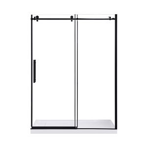 OVE Decors Mila 78.74-in H x 58.46-in to 60.04-in W Frameless Bypass/Sliding Black Shower Door (Clear Glass)