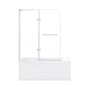 OVE Decors Annie 57.99-in H x 48.39-in to 49.17-in W Frameless Hinged Chrome Bathtub Door (Clear Glass)