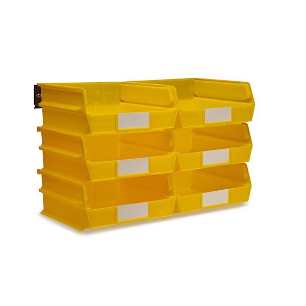 LocBin Wall Storage Bin System in Yellow (6-Bins) and 2- Wall Mount Rails