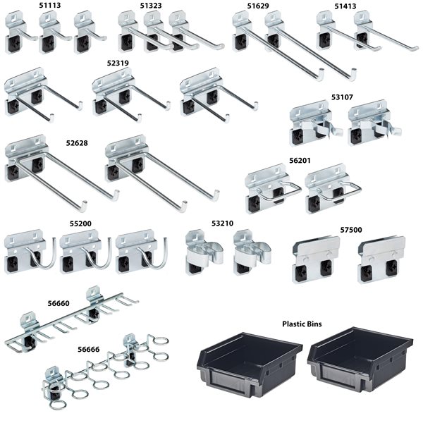 30 Pc Steel Hook & Bin Assortment for LocBoard (28 Asst Hooks & 2 Bins)