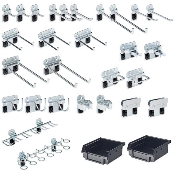 30 Pc Steel Hook & Bin Assortment for LocBoard (28 Asst Hooks & 2 Bins)