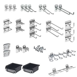30 Pc Steel Hook & Bin Assortment for LocBoard (28 Asst Hooks & 2 Bins)