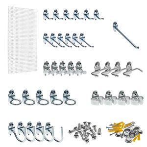 White Pegboard Kit 24"W x 42"H x 1/4"D HDF Pegboard with 36 pc. Hook Assortment