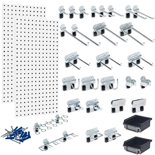 (2) 18"W x 36" H Steel Square Hole Pegboards with 30 pc. LocHook & Bin System