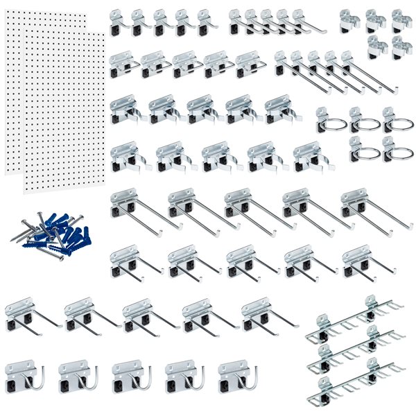 (2) 24"W x 42.5"H White Steel Square Hole Pegboards w/63 pc. LocHook Assort.