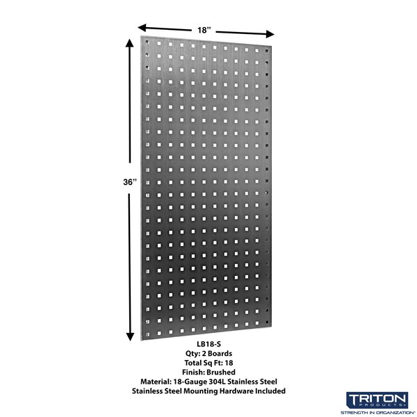 (2) 18 In. W x 36 In. H x 1/2 In. D 304 Stainless Square Hole Pegboard Kit