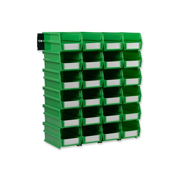 0.301-Gal. Small Bin System in Green (24-Bins) and 2- Wall Mount Rails