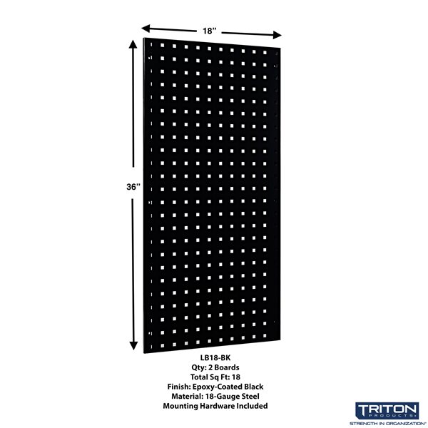 (2) 18"W x 36"H Black Steel Square Hole Pegboards w/ 30 pc. LocHook & Bin System