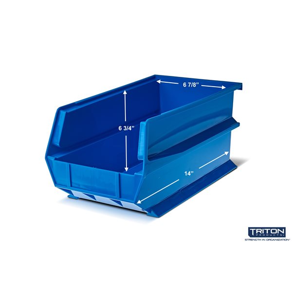 14-3/4"L x 8-1/4"W x 7"H Blue Stacking, Hanging, Interlocking Poly Bins, 6 CT