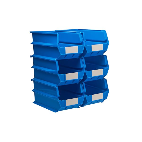 14-3/4"L x 8-1/4"W x 7"H Blue Stacking, Hanging, Interlocking Poly Bins, 6 CT