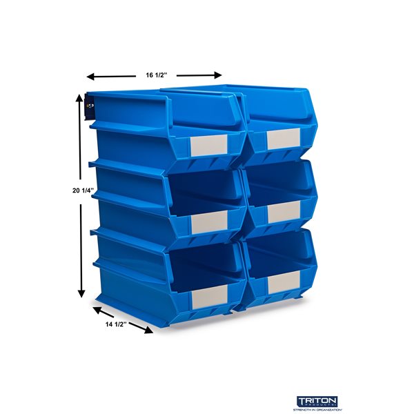 LocBin Wall Storage Bin System in Blue (6-Bins) and 2- Wall Mount Rails