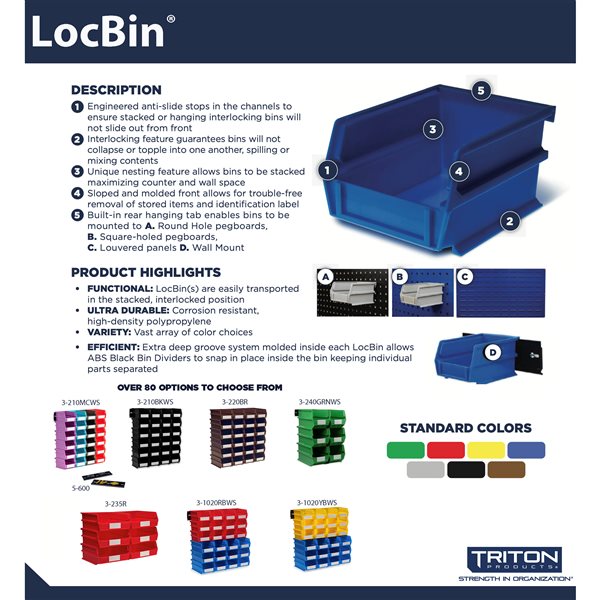 LocBin Wall Storage Bin System in Blue (6-Bins) and 2- Wall Mount Rails