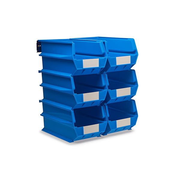 LocBin Wall Storage Bin System in Blue (6-Bins) and 2- Wall Mount Rails