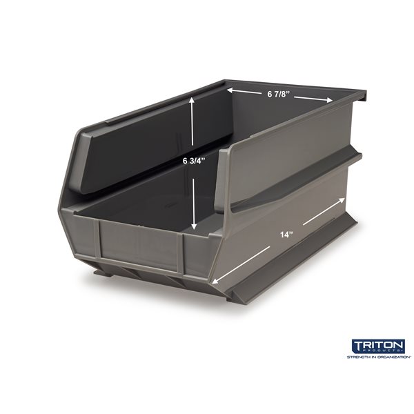 14-3/4"L x 8-1/4"W x 7"H Gray Stacking, Hanging, Interlocking Poly Bins, 6 CT