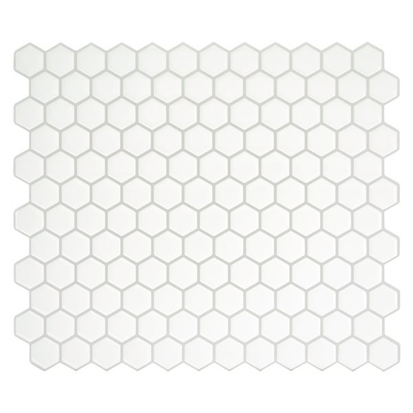 Tuiles autocollantes Hexago de 10 po x 10 po blanches par Smart Tiles, paquet de 4