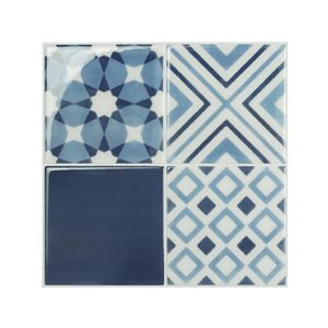 Smart Tiles Vintage Calvi 4-piece 9-in x 9-in White/Blue Peel and Stick Vinyl Tile