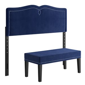 WHI Blue Modern Double/Queen Adjustable Height Headboard with Bench