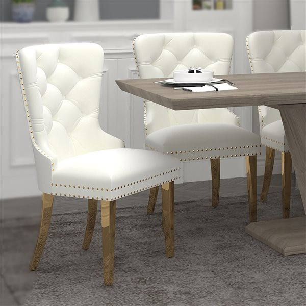 Chaise Parsons contemporaine en velours ivoire avec cadre en métal par !nspire, ens. de 2