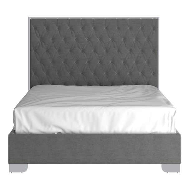 !nspire Grey and Silver Contemporary Velvet Queen Platform Bed