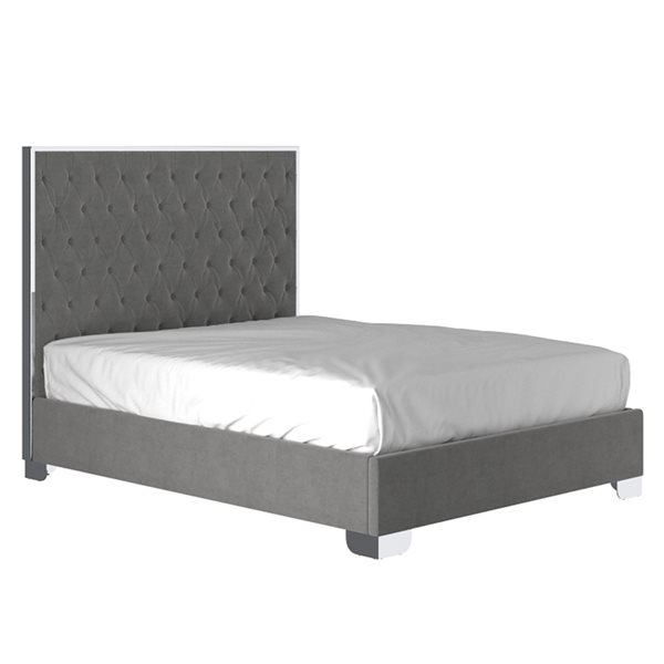 !nspire Grey and Silver Contemporary Velvet Queen Platform Bed