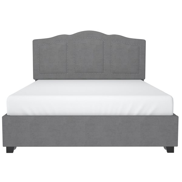 !nspire Grey Modern Velvet Queen Platform Bed with Integrated Storage