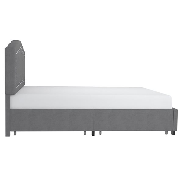 !nspire Grey Modern Velvet Queen Platform Bed with Integrated Storage
