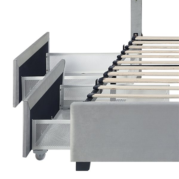 !nspire Grey Modern Velvet Queen Platform Bed with Integrated Storage