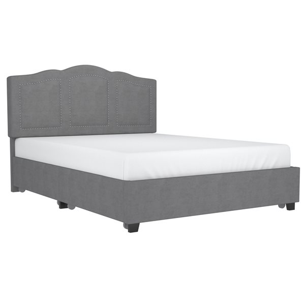 !nspire Grey Modern Velvet Queen Platform Bed with Integrated Storage