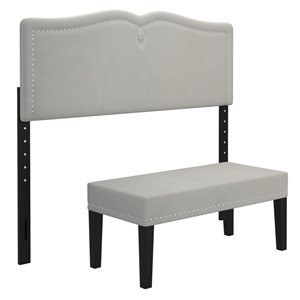 WHI Grey-Beige Modern Double/Queen Adjustable Height Headboard with Bench