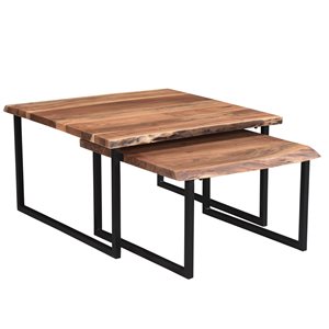 !nspire Natural Rustic Solid Wood and Black Iron Coffee Table - 2-Piece