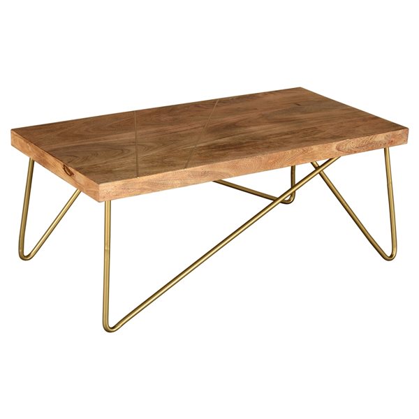 !nspire Natural and Aged Gold Rustic Modern Solid Wood Coffee Table 301