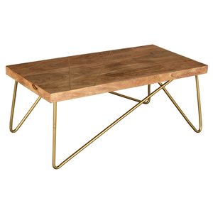 !nspire Natural and Aged Gold Rustic Modern Solid Wood Coffee Table