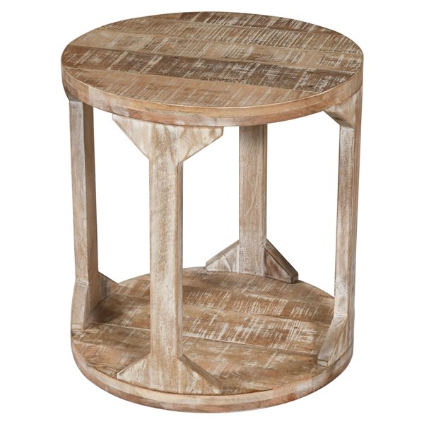 !nspire Distressed Natural Rustic Modern Solid Wood Round End Table