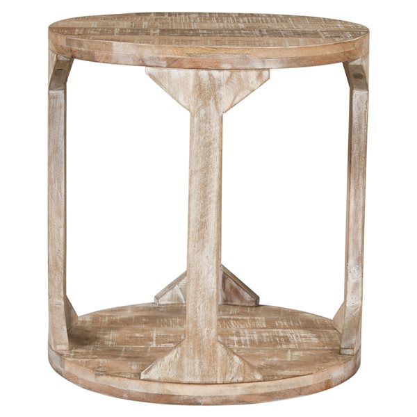 !nspire Distressed Natural Rustic Modern Solid Wood Round End Table