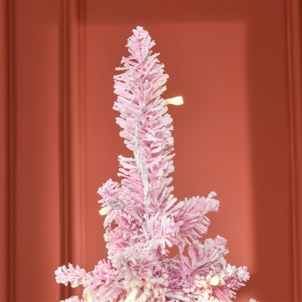 Arbre de Noël artificiel mince de 6 pi avec lumière DEL par HOMCOM, rose