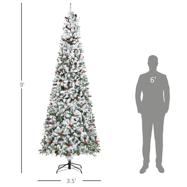 HOMCOM 9-ft Snow Flocked Pencil Artificial Christmas Tree - Auto Open