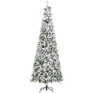 HOMCOM 9-ft Snow Flocked Pencil Artificial Christmas Tree - Auto Open