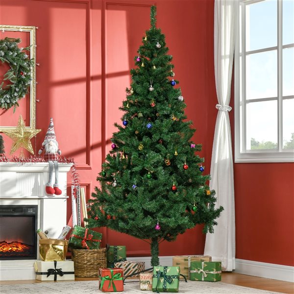 Arbre de Noël intérieur de 7 pi avec feuilles ignifugse et support en métal par HOMCOM