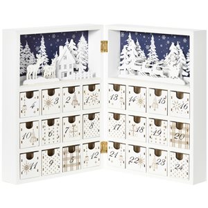 Calendrier de l'Avent de Noël en bois blanc par HOMCOM