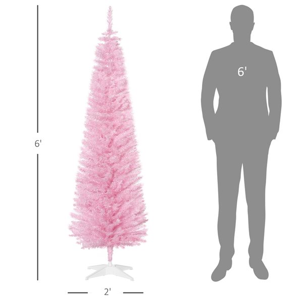 HOMCOM 6-ft Slim Artificial Christmas Tree - Pink