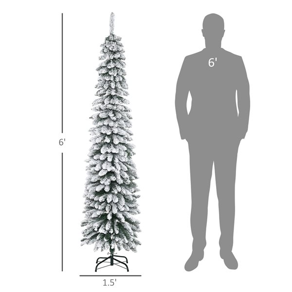 Arbre de Noël artificiel mince de 6 pi avec flocons de neige par HOMCOM