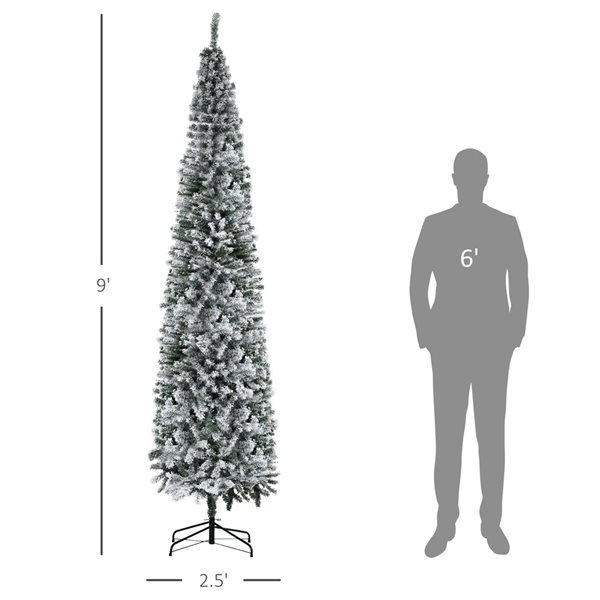 HOMCOM 9-ft Slim Unlit Pine Snow Flocked Artificial Christmas Hinged Tree