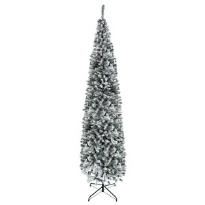 HOMCOM 9-ft Slim Unlit Pine Snow Flocked Artificial Christmas Hinged Tree