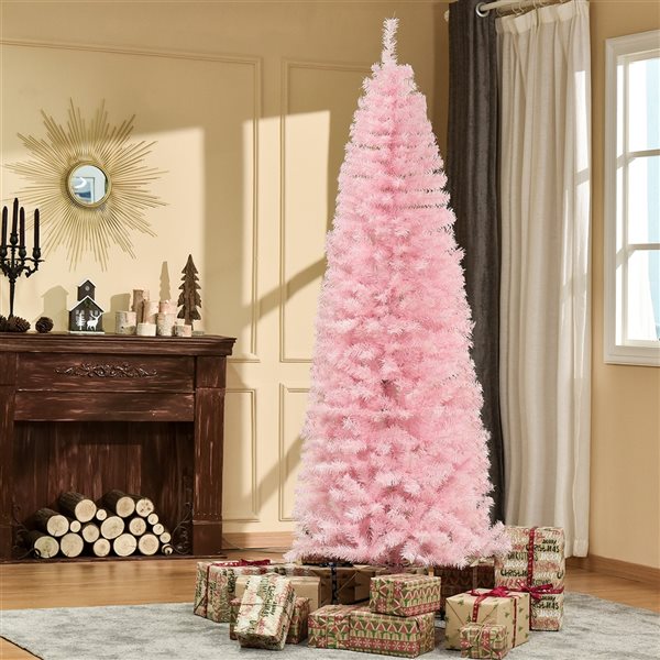 HOMCOM 7-ft Artificial Christmas Tree Xmas Holiday Pencil Tree Home - Pink